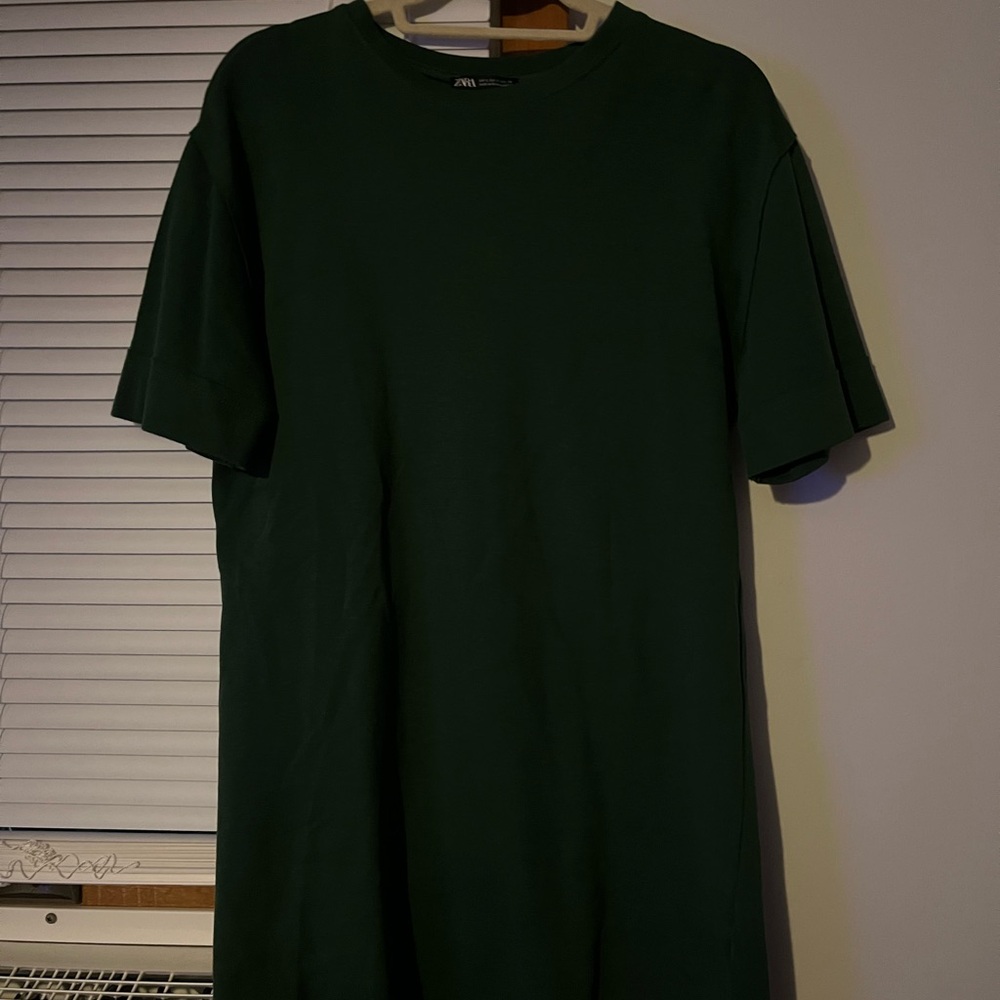 Zara Cotton T-Shirt Dress in Green, Size S